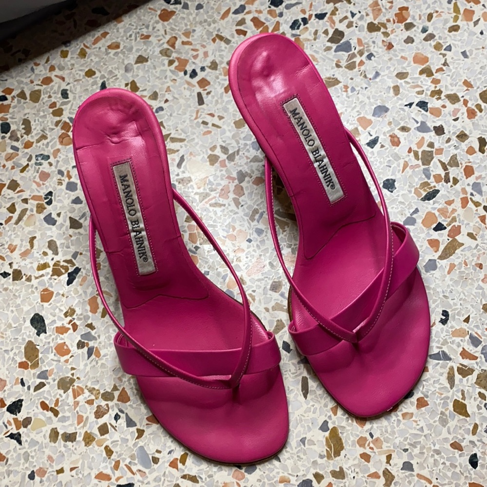 Pink Manolo Blahnik Heeled Sandals